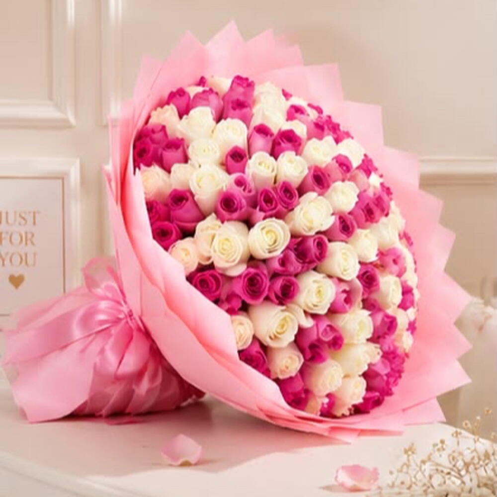 Fresh flowers in Dubai — pink and ivory luxe bouquet, same-day flower delivery